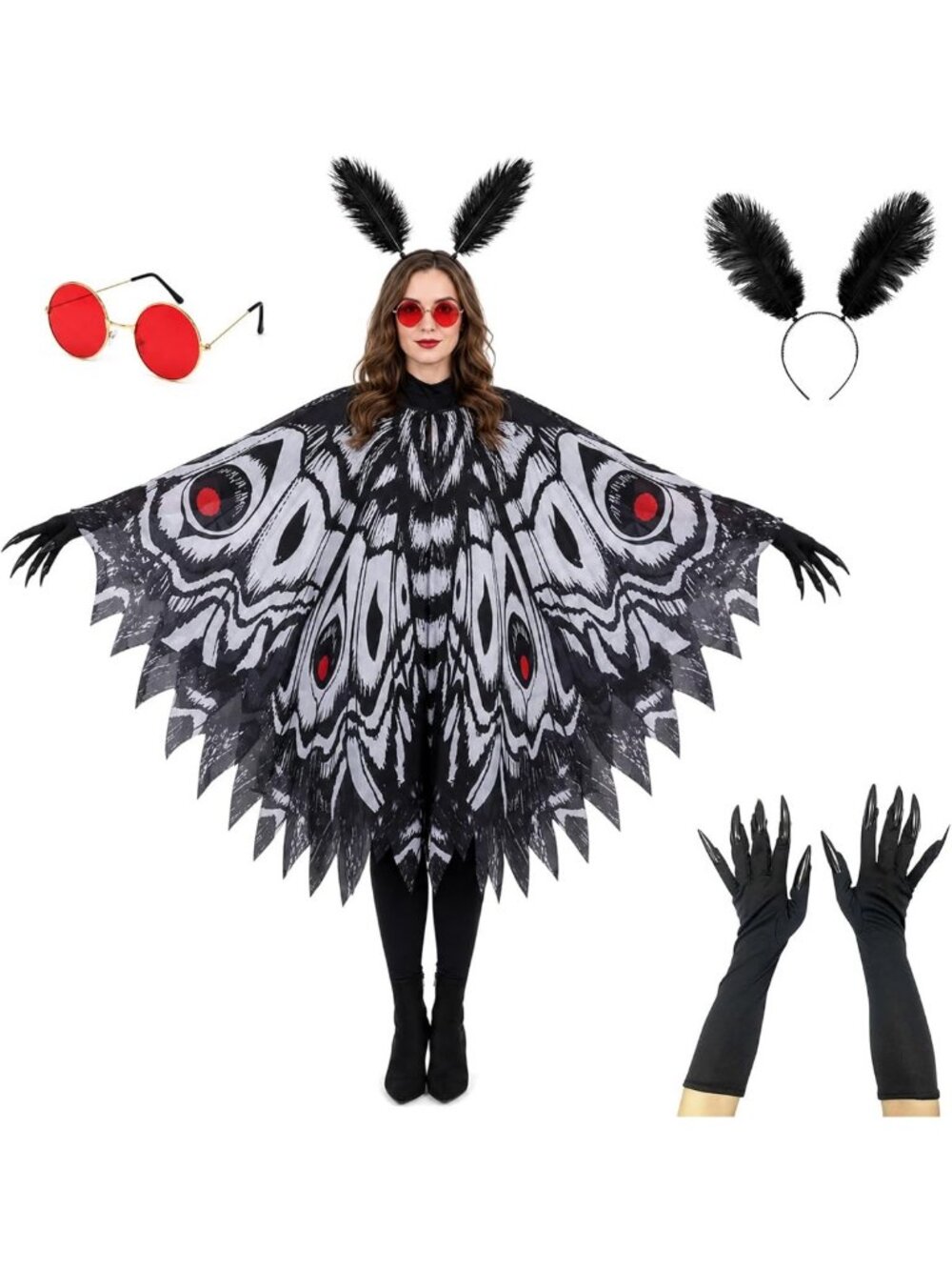4PCS Halloween Moth Wings Costume Set - Butterfly Cape Cloak for Party Cosplay